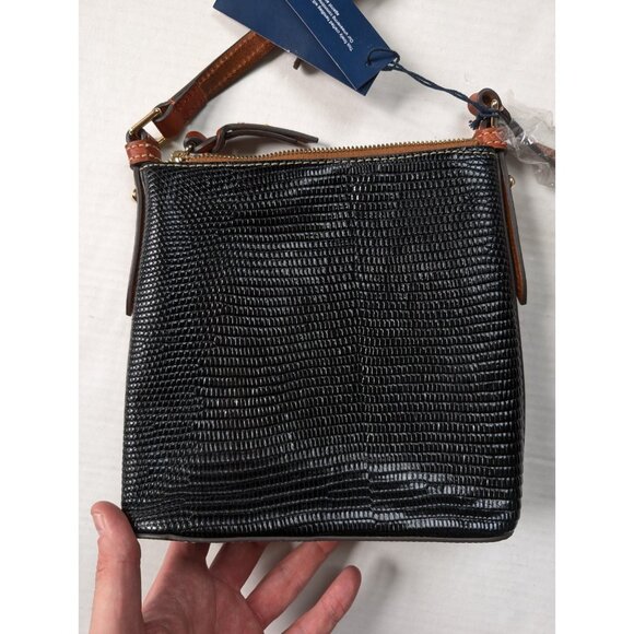 Dooney & Bourke Lizard Embossed Letter Carrier Crossbody Black Leather Bag NWT - Picture 10 of 11
